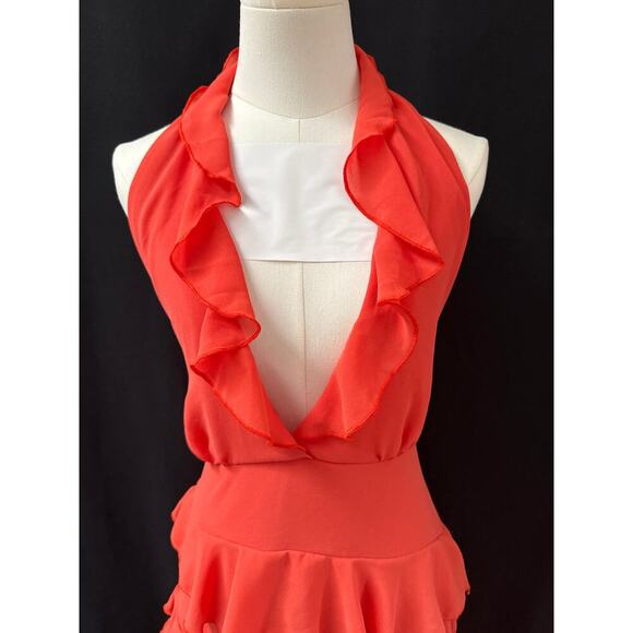 PrettyLittleThing Womens Halter Neck Ruffle Layered Dress Orange Size 4 - Picture 2 of 4